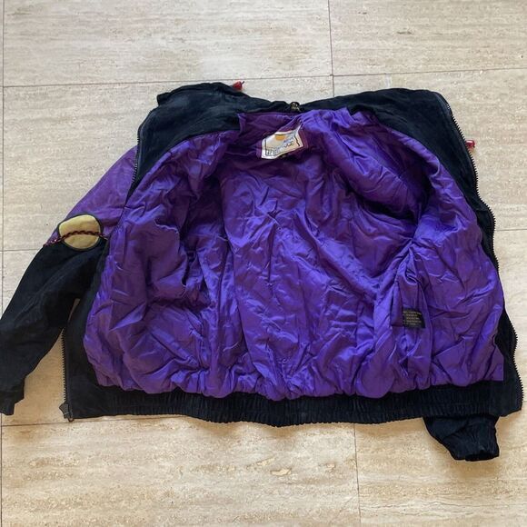 Vintage Mesa Ridge Jacket Abstract Artist Leather Suede Black Purple Full Zip S - Picture 12 of 12